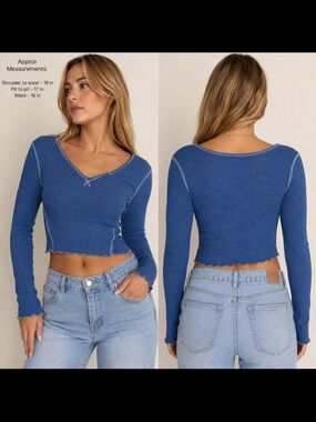 American Eagle Blue V-Neck Long Sleeve Women’s Medium Top
